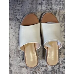 White Espadrille Wedge Slide Sandals Women's Size 6 Platform Mule Heels new!!